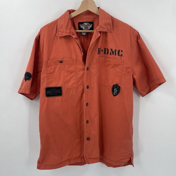 Harley-Davidson Other - Harley Davidson Men M Orange Motorcycle Button Down Short Sleeve Shirt Medium